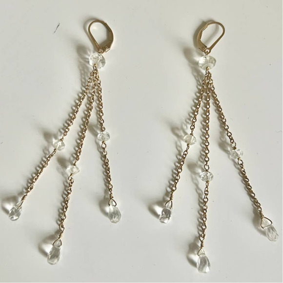 Gold Chain Crystal Drop Plated Semi Precious Citrine Stone Leverback Earrings - Picture 5 of 5